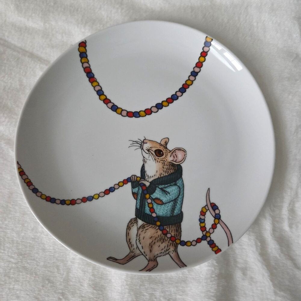 West Elm Rachel Kozlowski Dapper Animal Salad Plate Holiday‎ Christmas Mouse